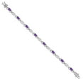 thumbnail image 3 of Gem Stone King 925 Sterling Silver Purple Amethyst and Lab Grown Diamond Bracelet for Women | 3.61 Cttw | Gemstone February Birthstone | Oval 6X4MM | Length 7.25 inches, 3 of 6