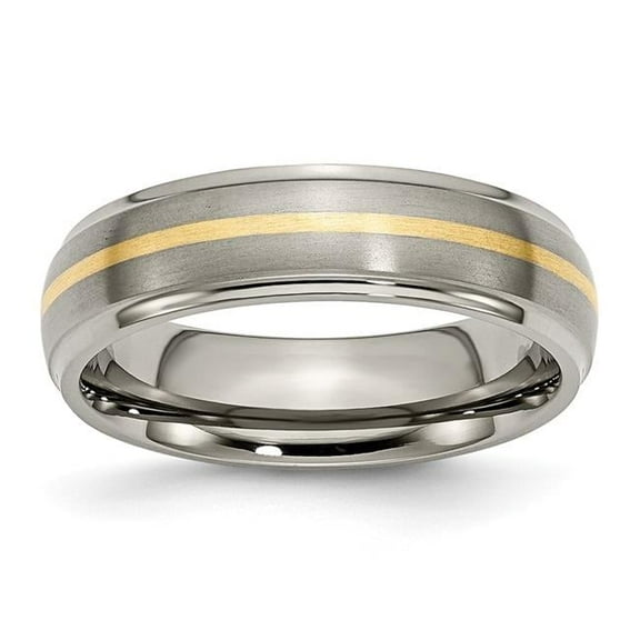Titanium Ridged Edge 14k Yellow Inlay 6mm Brushed/Polished Band
