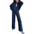 thumbnail image 2 of CIENVNSTG Women Sweatsuits Zipper Sweatshirt and Wide Leg Pant Winter Casual 2 Piece Joggers Set Tracksuit Dark Blue M, 2 of 3