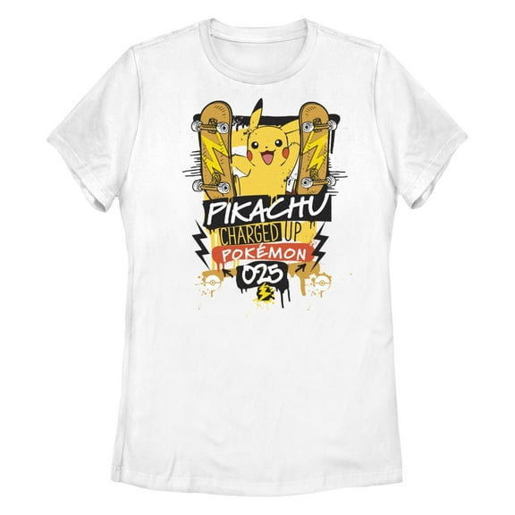 Women's Pokemon Pikachu Charged Up  Graphic Tee White X Large