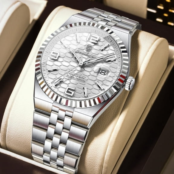 POEDAGAR Men’s Quartz Wrist Watch Stainless Steel Analog Watch with Luminous Hands and Date Display Water Resistant Casual Fashion Wristwatch