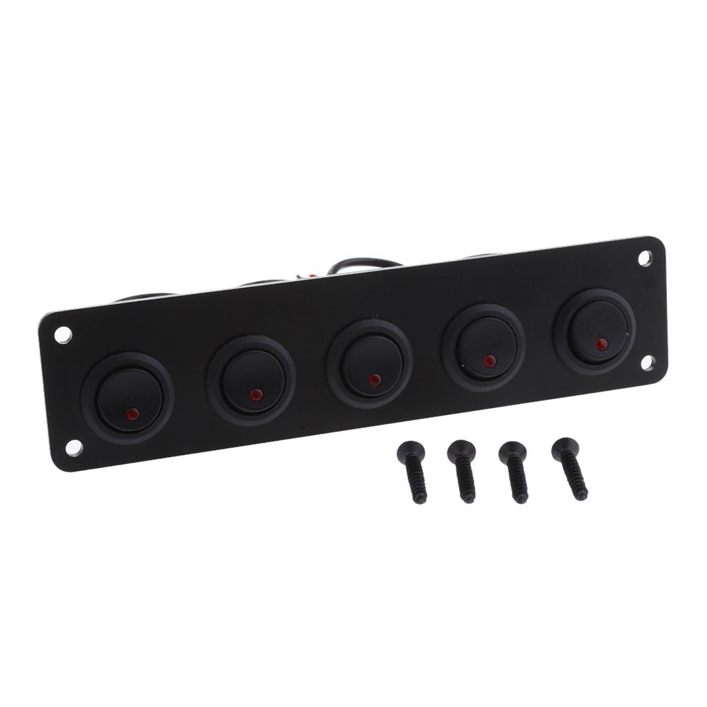 5 HOLE Black Powder Coat panel w/ 5 LED toggle switches RED 