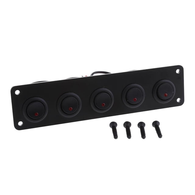 12-24V 5 Gang Rocker Switch Panel, Round LED Light Bar Switch Panel Waterproof Professional Design for Car RV Boat Yacht Marine Red
