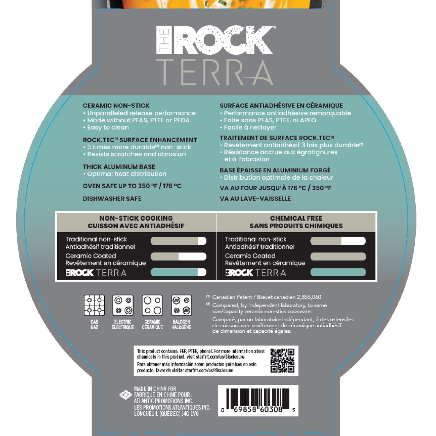 THE ROCK by Starfrit Terra Black Marble 12-In. Non-Stick PFOA-Free Deep Fry Pan with Lid and Bakelite Handle