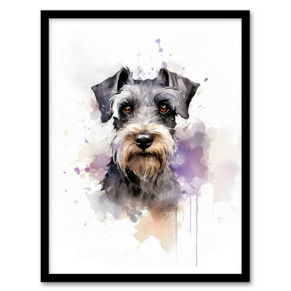 Schnauzer Lovers Gift Watercolour Pet Portrait Painting Artwork Art Print Framed Poster Wall Decor 12x16 inch