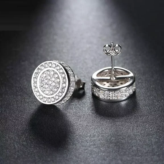 2Ct Round Cut Lab-Created Diamond Hip Hop Stud Earring 14k White Gold Plated