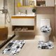 thumbnail image 3 of Juego de cortina de ducha geométrica gris con tapa de inodoro y alfombrillas antideslizantes, cortina de ducha abstracta cuadrada de 4 piezas para baño, decoración de baño de línea simple moderna, 3 of 7