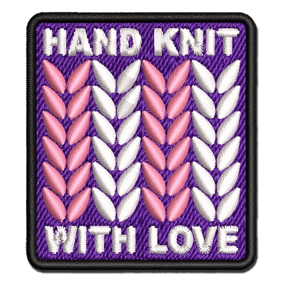 Hand Knit with Love Knitted Yarn Applique Multi-Color Embroidered Iron-On Patch - 2.5 Inch Small