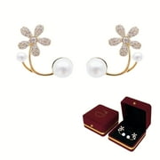 AIDAIL Pearl Flower Earrings 925 Sterling Silver Post Fringe Pearl Pendant Petal Stud Earring for Women Girls