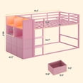 thumbnail image 2 of Plonmago Bunk Bed Twin Over Twin with 6 Large Fabric Drawers & 4 Storage Bookshelf, Metal Low Bunk Bed with LED Lights & Ladder,13.5"Guardrail, Space Saving,Pink, 2 of 9