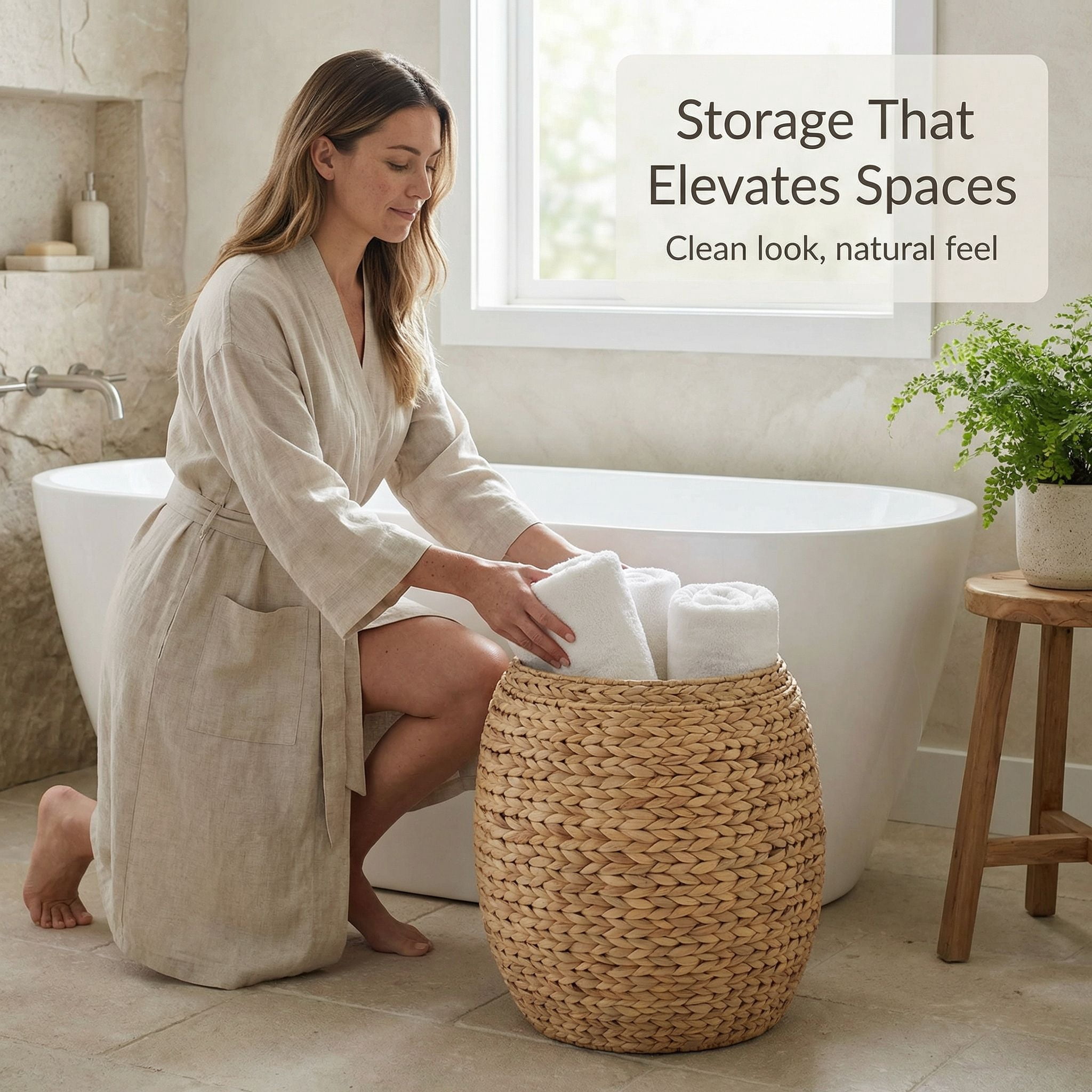 DEILSY Natural Round Water Hyacinth Storage Basket with Lid - Multipurpose Woven Storage Basket, Decorative Round Woven Basket for Living Room, Closet, Bedroom, Bathroom or Laundry