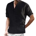 thumbnail image 4 of Chemise Décontractée Unie à Col Montant Manches Retroussables T-Shirt Manches Longues pour Hommes, 4 of 6