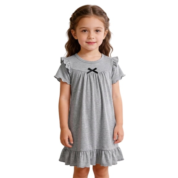 WOYY Toddler Girls Ruffle Short Sleeve Nightgown Breathable Sleep Dress Soft Sleepshirt
