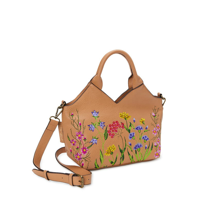 The Pioneer Woman Josie Floral Embroidered Satchel Handbag, Camel