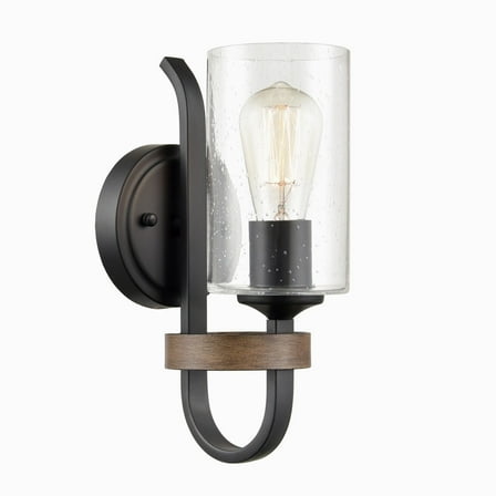 Claxy Black and Brown Wall Sconce with Cylinder Seeded Glass Shade