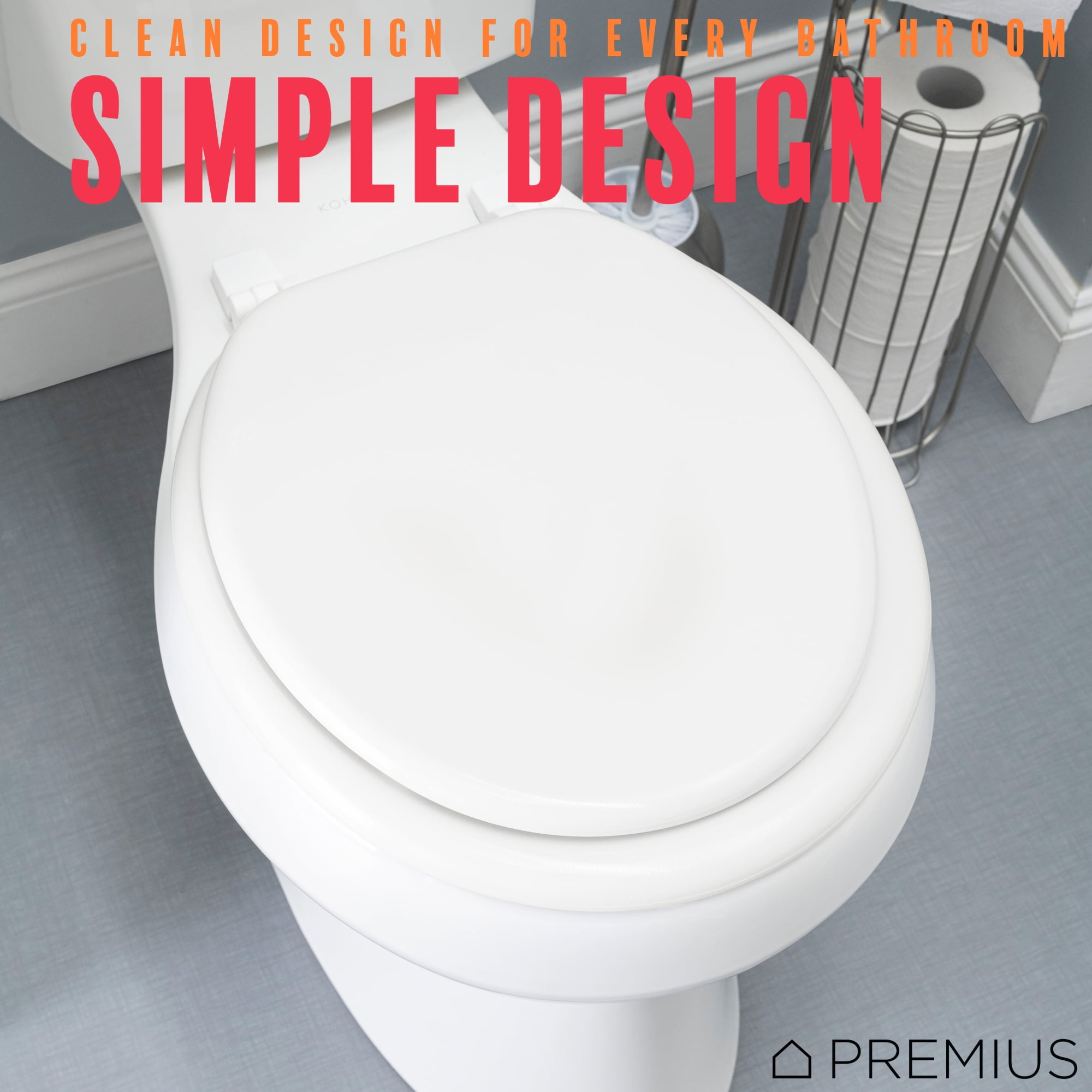PREMIUS Wood Toilet Seat, White, Standard Round, 17 Inches