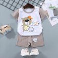 thumbnail image 2 of TOWED22 Infant Baby Boy Outfits 2 Pieces Crewneck Short Sleeve T-Shirt Tee Pattern Casual Pocket Shorts Toddler Clothes(Khaki,18-24 M), 2 of 4