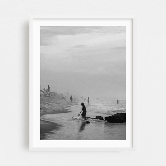 Foggy Afternoon at the Beach - Ocean City Maryland Photography White Framed Wall Art Print 16 x 20 inches