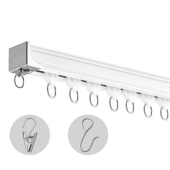 KFFKFF Ceiling Curtain Track Set, 17.7 FT/5.4 Meter, Sliding Track System for Curtains, Room Divider Ceiling/Wall Mounted for Living Spaces with Hooks and Installation Hardware, White