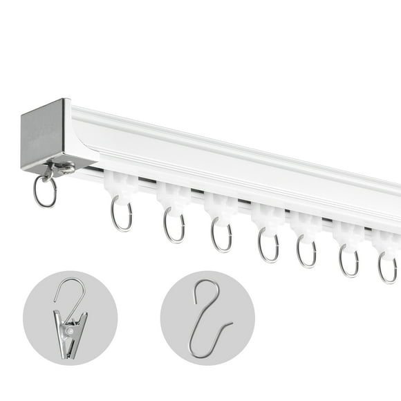 KFFKFF Overhead Curtain Rail Kit, Spanning 17.7 FT/5.4 Meter,Glide Ceiling Track Mechanism for Drapes,Partition Drape Track Ceiling/Wall Fixation for Lounge Room Bedroom,Comes with Hooks and Fittings