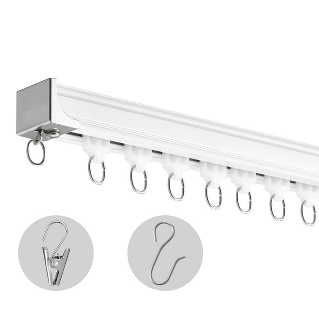 KFFKFF Trousse de Rail de Rideau Suspendu, Couvrant 17,7 Pi/5,4 Mètres, Mécanisme de Rail de Plafond Coulissant pour Draperies, Fixation de Rail de Cloison pour Plafond/mur pour Salon Chambre, Livré avec Crochets et Accessoires