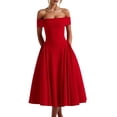 thumbnail image 2 of Women'S Off the Shoulder Cocktail Maxi Dress Sleeveless Casual A Line Elegant Flowy Formal Dresses Red M, 2 of 9