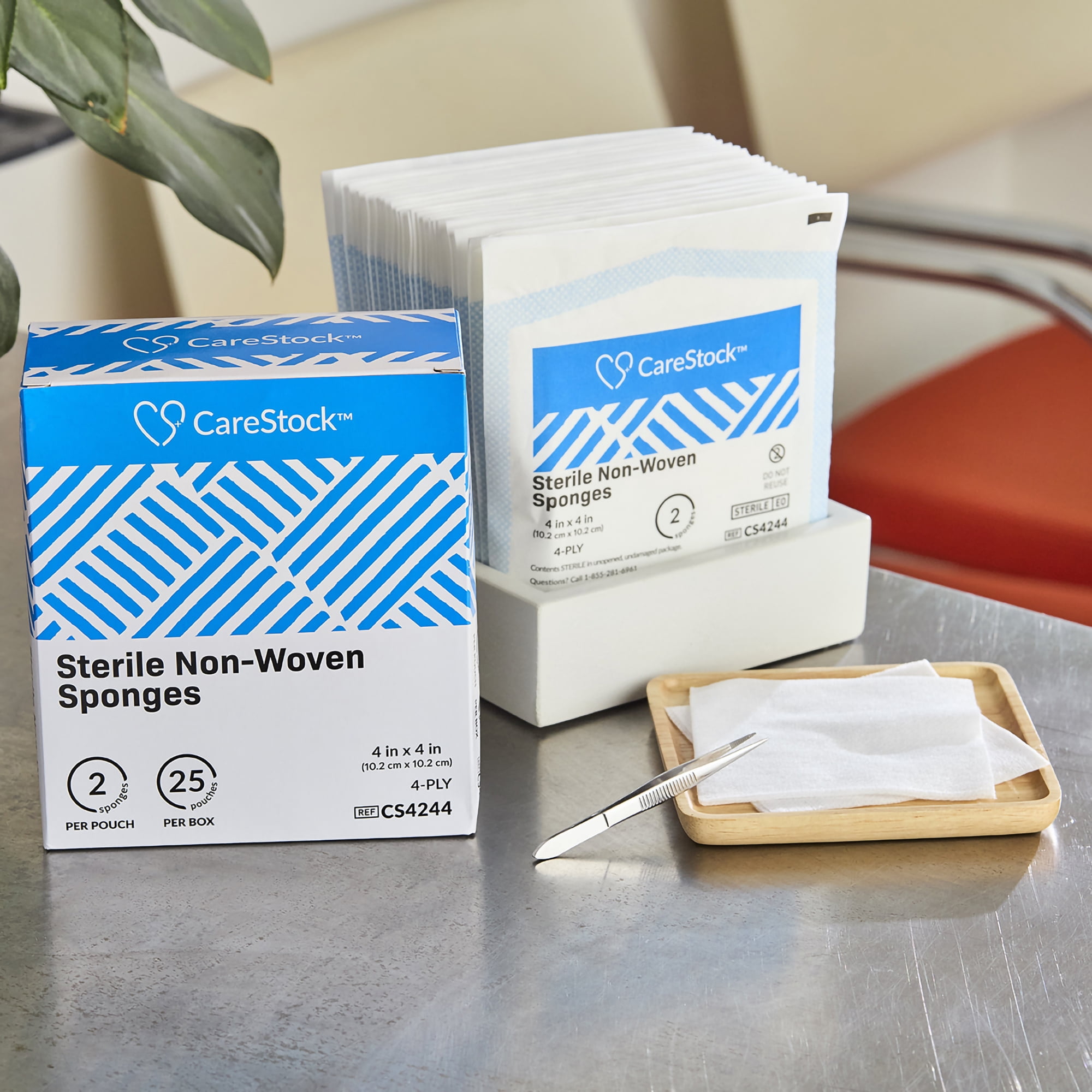 CareStock Gauze Sponge, Cotton Dressing, Sterile 4-Ply, 4 x 4 in., 2 per Pack, 600 Packs, 1200 Total
