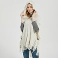 thumbnail image 3 of Fashion Knitted Hooded Poncho Shawl Herringbone Pattern Autumn And Winter Wraps Lady Beige Hooded Cloak Scarf Warm Cape Sweater (PY324-01), 3 of 7