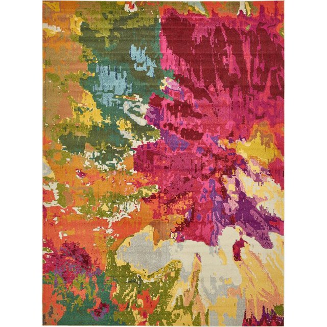 Unique Loom Estrella Floral Watercolors Rug 9' x 12' Rectangle Multi/Pink