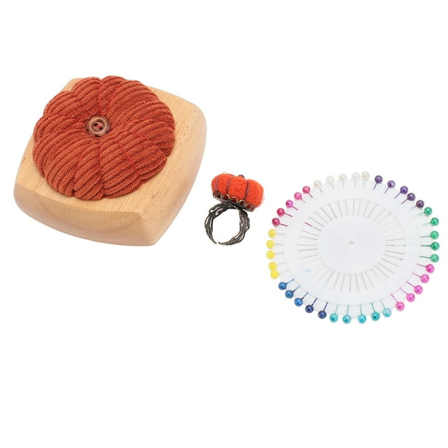 Pin Cushion Kit, Cute Pumpkin Shape Wooden Base Pin Cushion Kit With Finger Pincushions Lightweight Portable Sewing Pin Cushion Set For Crafts