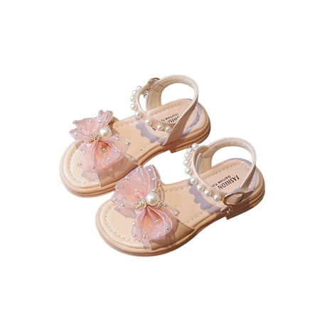 

Woobling Girls Princess Shoes Ankle Strap Dress Sandal Open Toe Summer Sandals Kids Flats Non-slip Beach Comfort Pink 10C