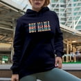 thumbnail image 2 of Boy Mama, Mom or Mother of Boys Themed, Groovy Retro Wavy Text Merch Gift, Navy Blue Hooded Sweatshirt or Hoodie, Medium, 2 of 5