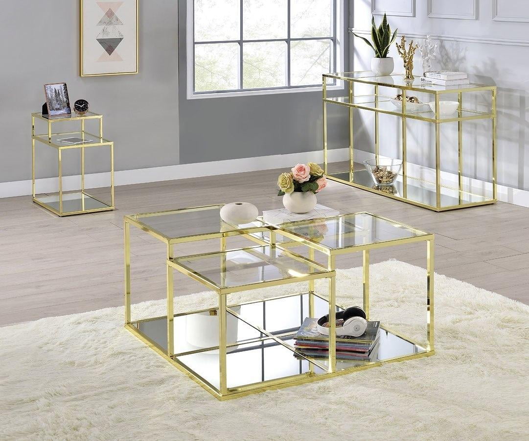 Clear Glass & Gold Coffee Table+End Table+Sofa Table by Acme Uchenna