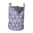 thumbnail image 1 of Ethnic Laundry Bag, Traditional Native Peruvian Culture Geometric Triangles Boho Style, Basket with Handles Drawstring Closure for Laundromats, 13" x 19", Dark Blue and Pale Purple, by Ambesonne, 1 of 4