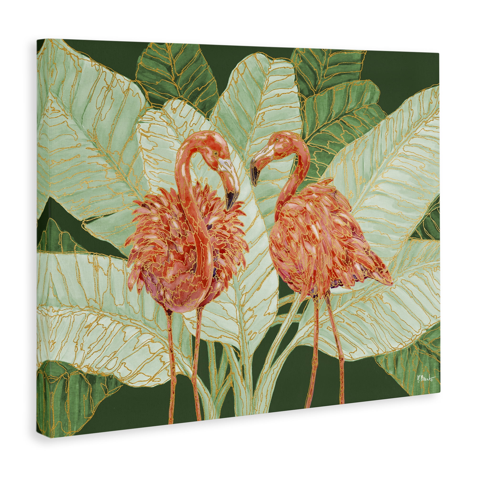 Stupell Industries Martinique Flamingos & Leaves Animals & Insects Painting Gallery Wrapped Canvas Art Print Wall Art, 20 x 16