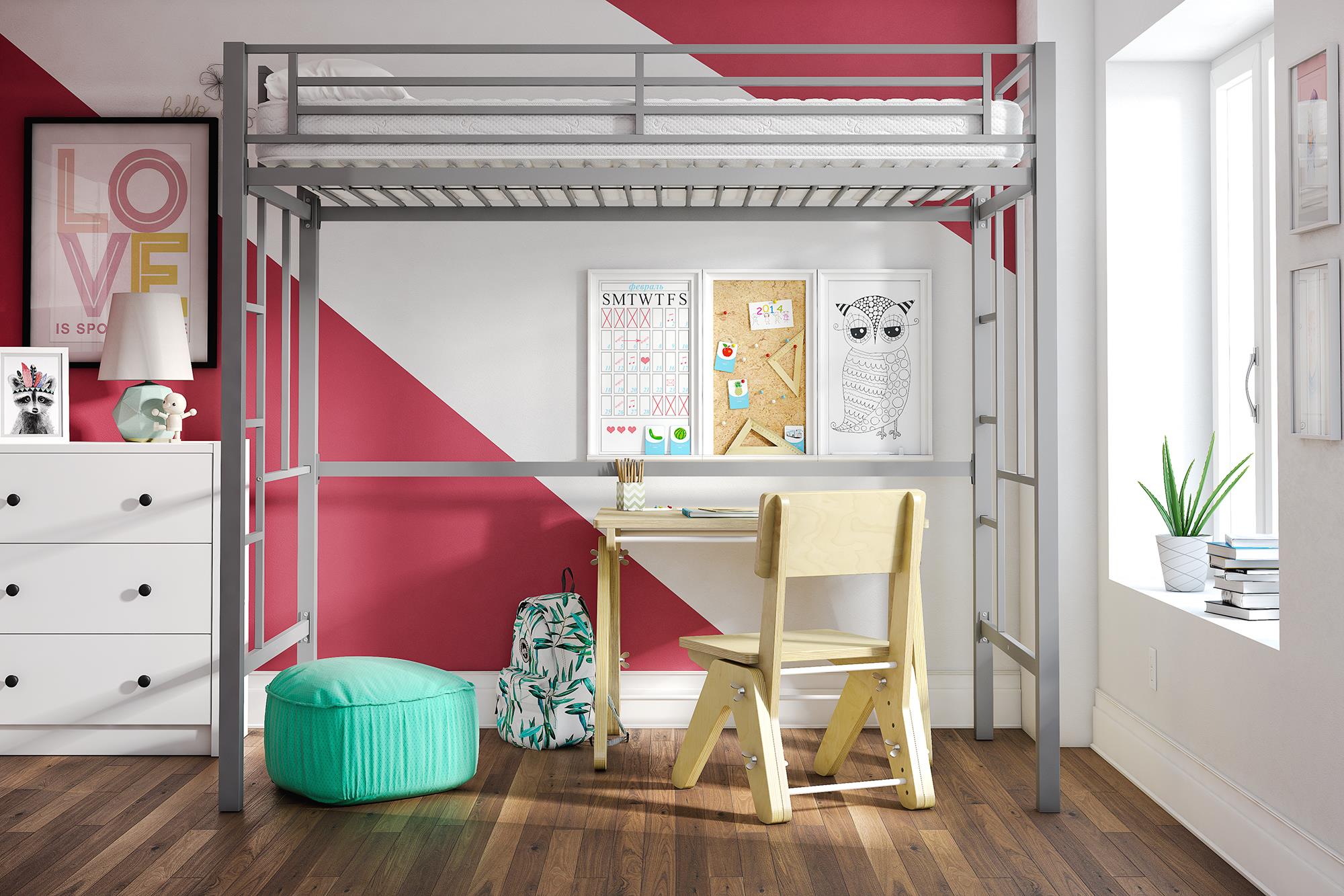 Your Zone Brittain Twin Metal Loft Bed, Silver - image 2 of 20