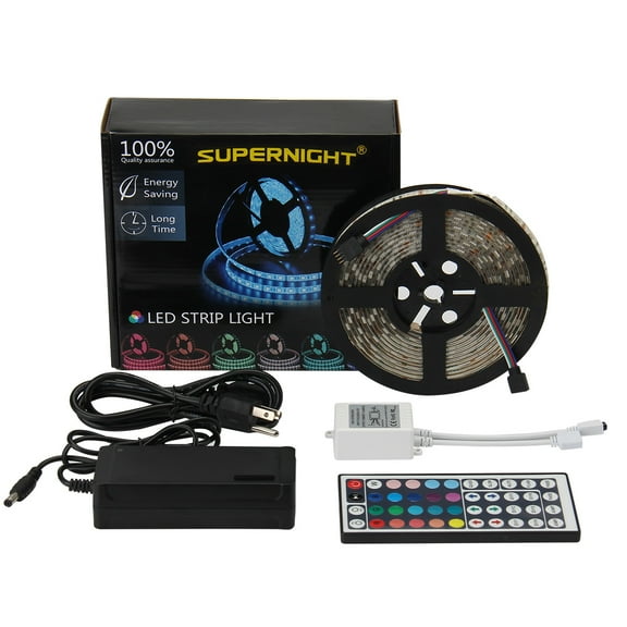 SUPERNIGHT 5-Meter Waterproof Flexible Color Changing RGB SMD5050 300 LEDs Light Strip Kit with 44 Key Remote and 12V 5A Power Supply