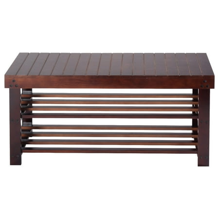 Goplus 36 Solid Wood Shoe Bench Storage Racks Seat Organizer