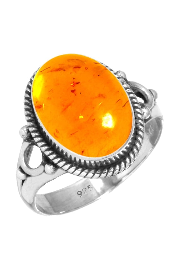 925 Silver Ring For Women - Teens Orange Amber Stone Silver Ring Size 9.5 November Birthstone Elegant Silver Ring Size 9.5 Gift For Mom On Mothers' Day 925 Gemstone Silver Jewelry