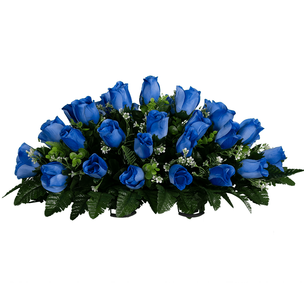 Sympathy Silks 30" Blue Rose Buds Artificial Cemetery Flowers