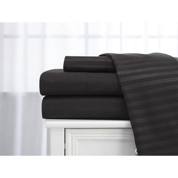 Deluxe Home 100% Cotton 400 Thread Count Dobby Stripe Sheet Set ( King, Black)