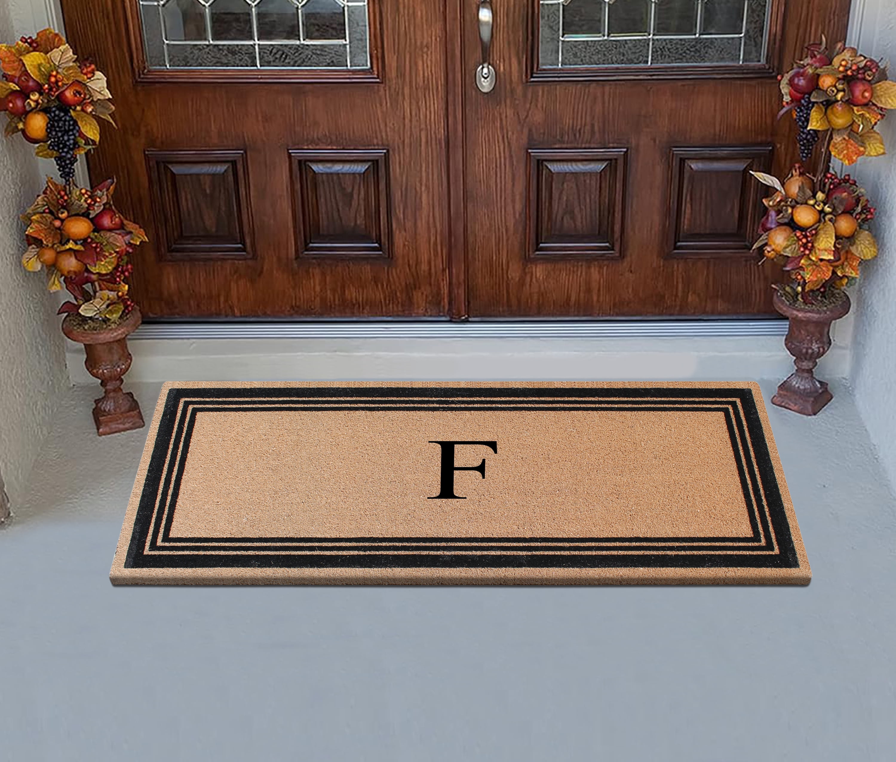 A1HC Natural Coir Flock Monogrammed Door Mat for Front Door, 30x60, Anti-Shed Treated Durable Doormat Outdoor Entrance, Heavy Duty, Thin Profile, Easy to Clean, Long Lasting, Front Door Entry Doormat