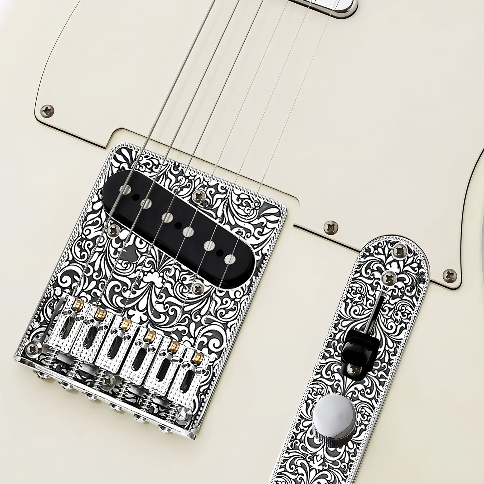 Electric Guitar Engraved Bridge Control Plate Set 6 String Roller Saddles Bridge and Control Plate Instrument Parts