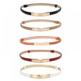 thumbnail image 3 of Women Lady Leather Belt Thin Skinny Metal Gold Elastic Buckle Waistband Belt Dress Clothing Accessories Slim Faux Leather Waistband Belt, 3 of 3
