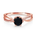 thumbnail image 2 of Gem Stone King 18K Rose Gold Plated Silver Ring Round Onyx and Moissanite (0.88 Cttw) (Size 9), 2 of 4