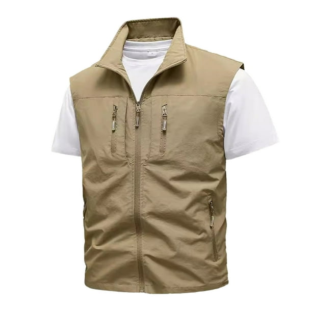 Chaleco ligero de softshell para hombre, chaqueta utilitaria para actividades al aire libre y viajes, cuello alto, múltiples bolsillos, para senderismo/running (XL-XXXXXXL)