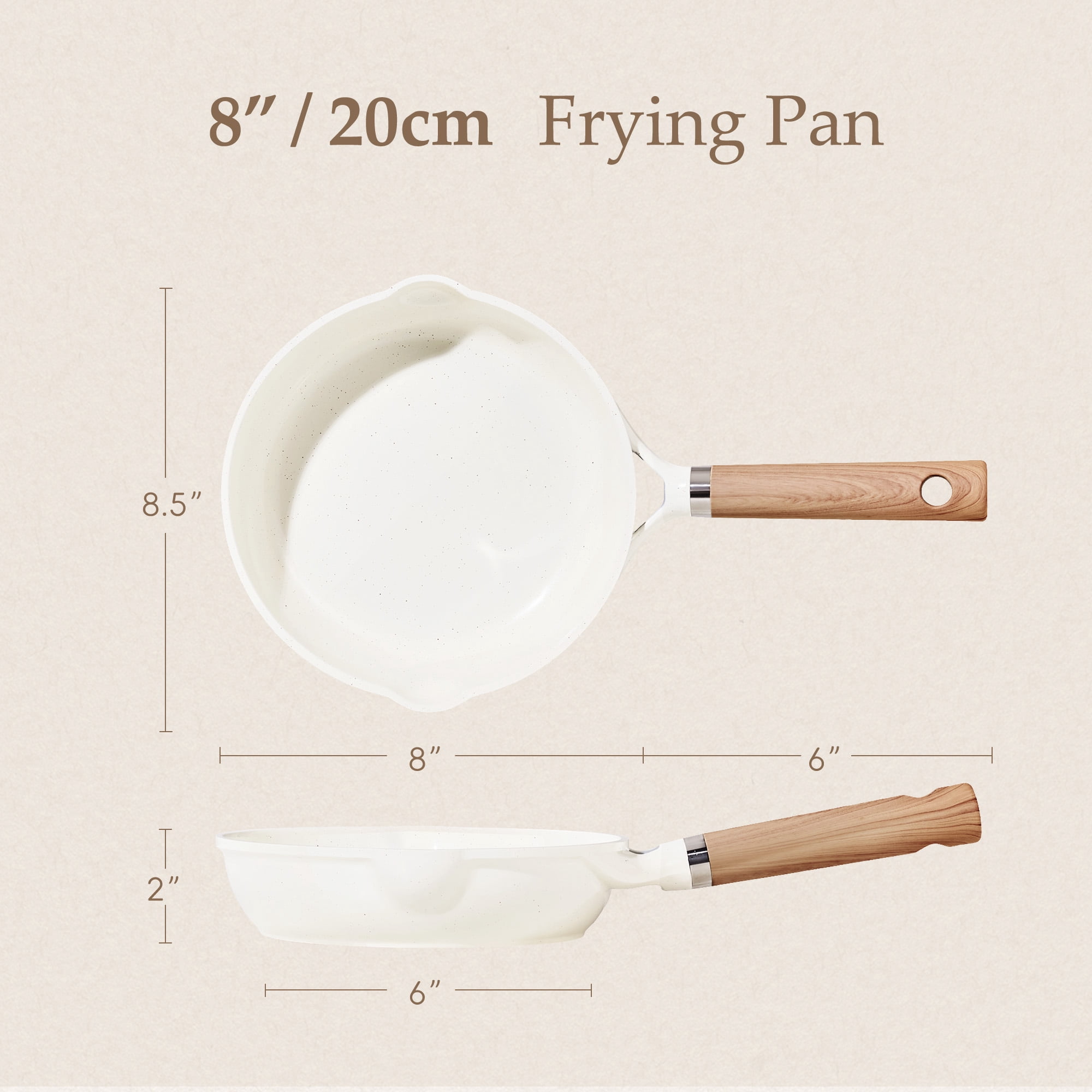 Carote Ceramic Nonstick Frying Pan 8" Skillet with Induction, Egg Omelet Pan Compatible for All Stoves, Bon Appetit, White Granite