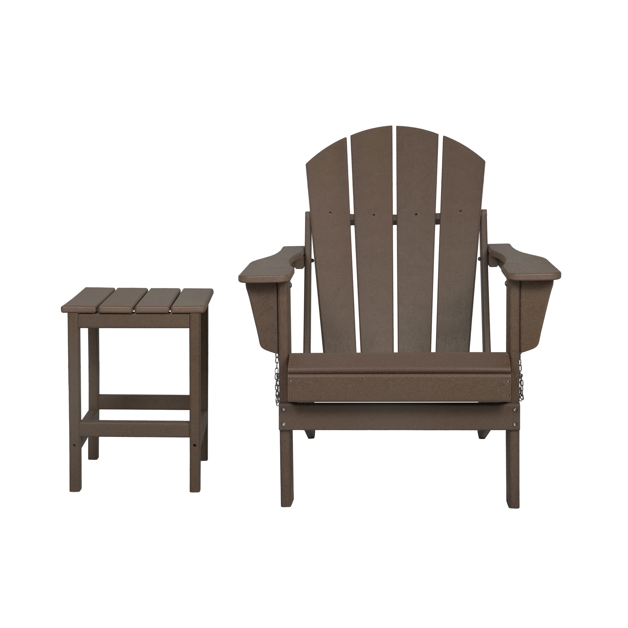 Adirondack Chair with Square Side Table Included for Outdoor Patio Garden Porch Seating, Dark Brown