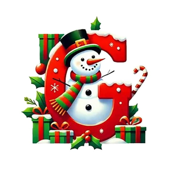 geerera Snowman Alphabet Ornaments, Red Initial Letter Pendants with Green Hats, 3 Inch Christmas Decor, for Personalized Tree Trimming, Holiday Parties, DIY Gift Making