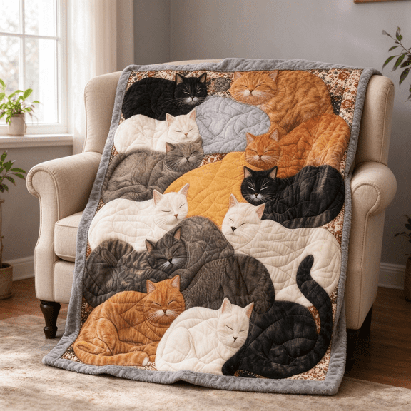 Cozy Sleeping Cats Pattern Flannel Fleece Blanket, Soft Fade Resistant Machine Washable Throw, Ideal Gift for Cat Lovers for Couch and Bed Decoration